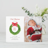 水彩リース、弓ベビー写真誕生 案内状 (スタンド正面)