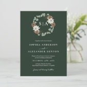 水彩リース、森林緑 招待状 (スタンド正面)