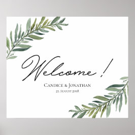 水彩リーフのウェルカムサイン ポスター