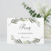 水彩リーフリースウェディングRSVPカード 出欠カード (スタンド正面)