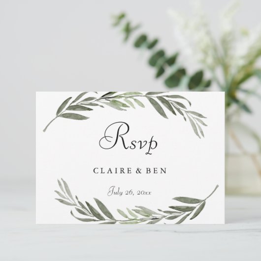 水彩リーフリースウェディングRSVPカード 出欠カード (スタンド正面)
