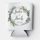 水彩リーフリースパーソナライズされた結婚ズ 缶クーラー (正面)