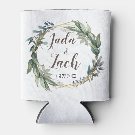 水彩リーフリースパーソナライズされた結婚ズ 缶クーラー (正面)