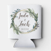 水彩リーフリースパーソナライズされた結婚ズ 缶クーラー (裏面)