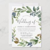 水彩リーフリースモダン秋の結婚式 招待状 (正面)