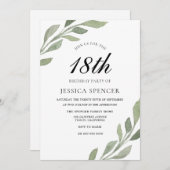 水彩リーフ女性メンズ18誕生日招待状 招待状 (正面/裏面)