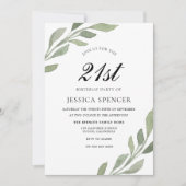 水彩リーフ女性メンズ21歳招待状 招待状 (正面)
