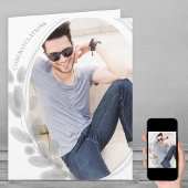 水彩リーフ枠付きフォトグレーおめでとう カード