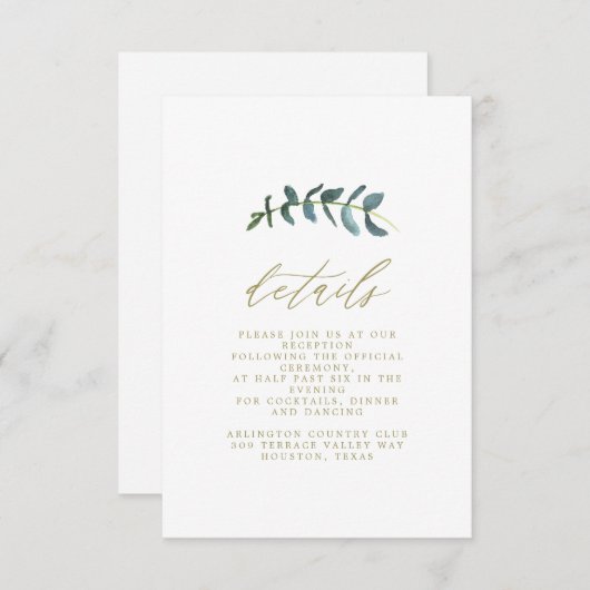 水彩リーフ結婚詳細カード エンクロージャーカード (正面/裏面)