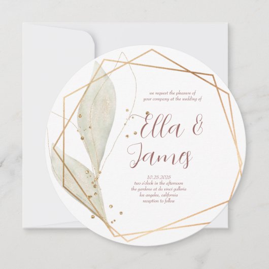 水彩リーフ金ゴールド結婚式招待状 招待状 (正面)