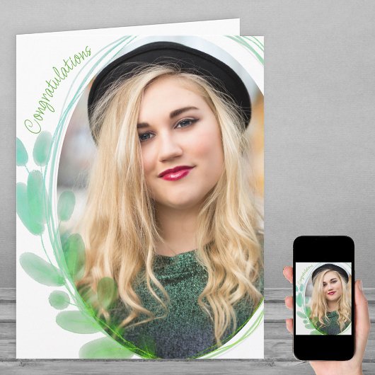 水彩リーフ額写真撮影おめでとう カード