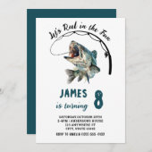 水彩リールのおもしろい魚釣り誕生日 招待状 (正面/裏面)