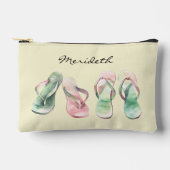 水彩ルックピンクと緑の夏のビーチサンダル アクセサリーポーチ (正面)