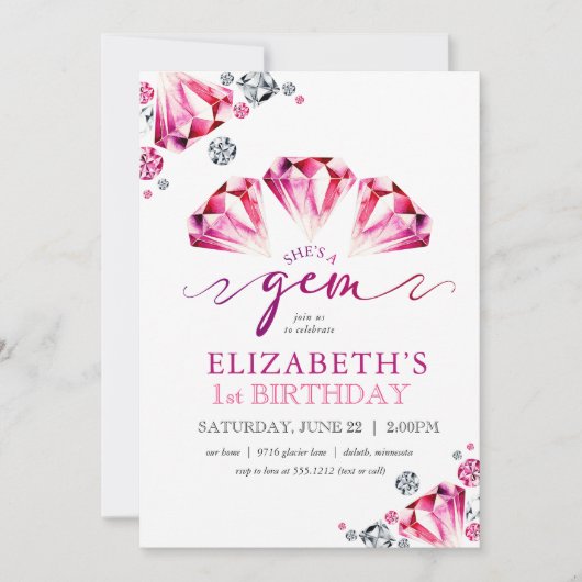 水彩ルビーシザジェム誕生日招待状 招待状 (正面)