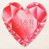 水彩ルビーハート40周年結婚を迎える ペーパーコースター (正面)