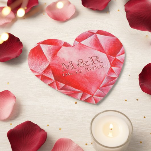 水彩ルビーハート40周年結婚を迎える ペーパーコースター