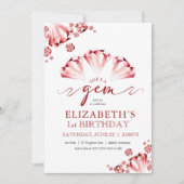 水彩ルビー彼女は宝石の誕生日 招待状 (正面)