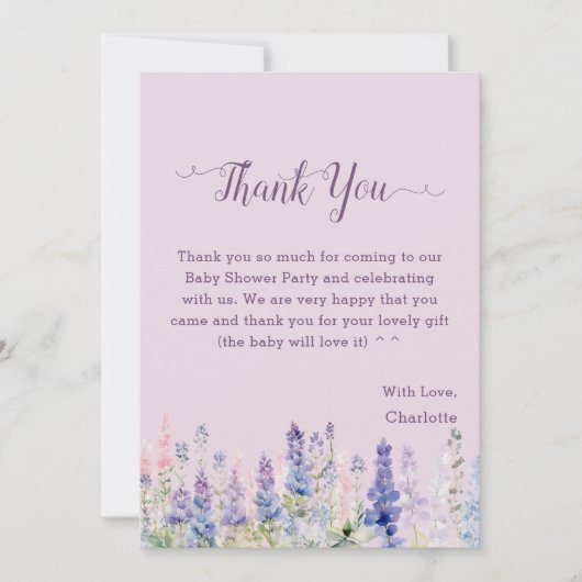 水彩ルピネカラフルフラワーベビーシャワー サンキューカード (正面)