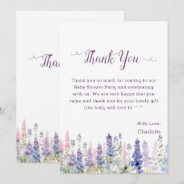 水彩ルピネカラフルフラワーベビーシャワー サンキューカード