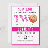 水彩ルーキーバスケットボールガール2nd誕生日 招待状 (正面)