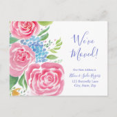 水彩ルーズバラ&アジサイ引越し住所 案内ポストカード (正面)