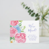 水彩ルーズバラ&アジサイ引越し住所 案内ポストカード (スタンド正面)