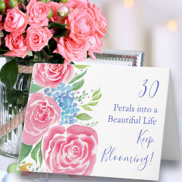 水彩ルーズバラ&アジサイ30歳の誕生日 カード