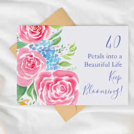 水彩ルーズバラ&アジサイ40歳の誕生日 カード