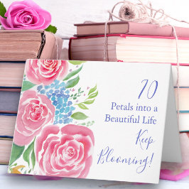 水彩ルーズバラ&アジサイ70誕生日 カード