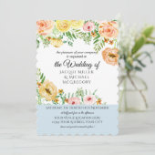 水彩ルーモダンズイエローピーチ赤面フローラ 招待状 (スタンド正面)