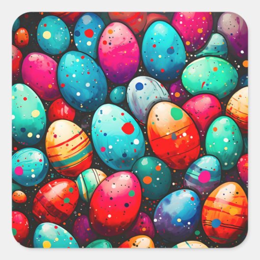 水彩レインボーイースターエッグ スクエアシール (正面)