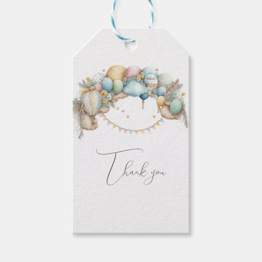 水彩レインボーエアバルーン赤ちゃんシャワー ギフトタグ (正面)
