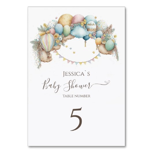 水彩レインボーエアバルーン赤ちゃんシャワー テーブルナンバー (正面)