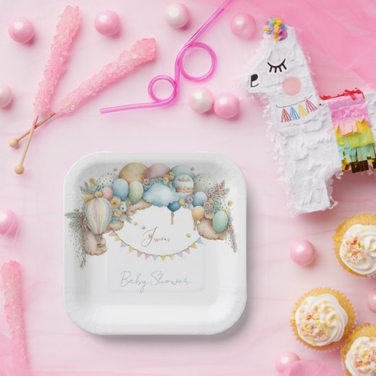 水彩レインボーエアバルーン赤ちゃんシャワー ペーパープレート (パーティー)