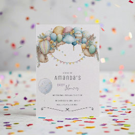 水彩レインボーエアバルーン赤ちゃんシャワー 招待状