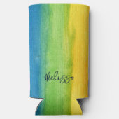 水彩レインボーカラフルパーソナライズされたプサケ スリム缶クーラー (裏面)