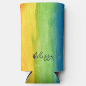 水彩レインボーカラフルパーソナライズされたプサケ スリム缶クーラー (正面)