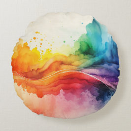 水彩レインボーカラー装飾用クッション ラウンドクッション