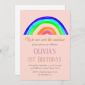水彩レインボーガーリーファースト誕生日誕生日 招待状 (正面/裏面)