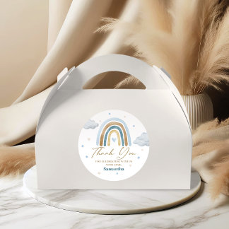 水彩レインボークラウドブルー金ゴールドありがとう ラウンドシール