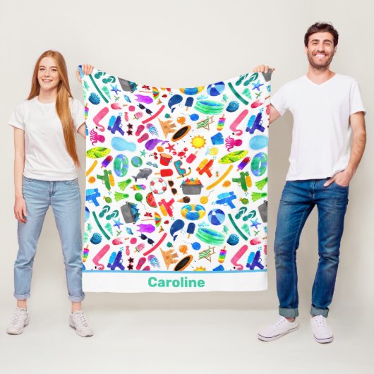 水彩レインボーサマーおもしろいキッズパターン フリースブランケット (インサイチュ)