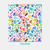 水彩レインボーサマーおもしろいキッズパターン フリースブランケット (正面)