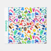 水彩レインボーサマーおもしろいキッズパターン フリースブランケット (正面(横))