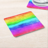 水彩レインボーストライプズ スクエアペーパーコースター (アングル)