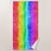 水彩レインボーストライプデザインビーチタオル ビーチタオル (正面)