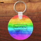 水彩レインボーストライプパーソナライズされた キーホルダー (裏面)