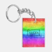 水彩レインボーストライプパーソナライズされた キーホルダー (正面左)
