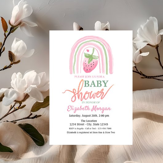 水彩レインボーストロベリーベビーシャワー 招待状