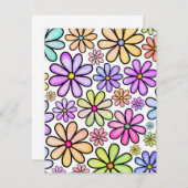 水彩レインボードードルデイジー花模様 ノートカード (正面/裏面)