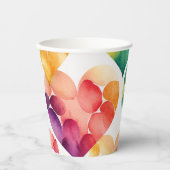水彩レインボーハート模様。バレンタインデー 紙コップ (正面)